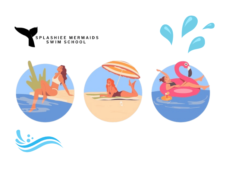 Women only swimming class with a female coach guiding a beginner through a float in a Singapore pool